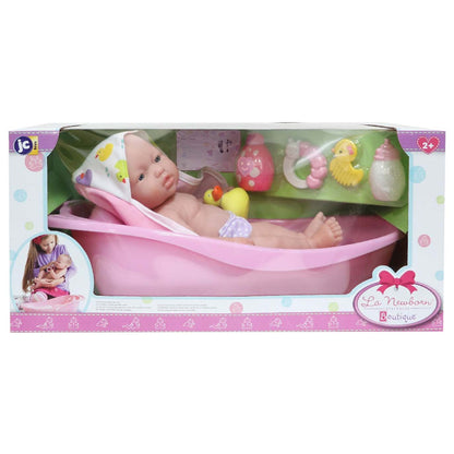 JC Toys, La Newborn 10 piece Layette Deluxe Bathtub Gift Set 12.5" Life-Like Vinyl Newborn Doll w/ Accessories Pink Waterproof Ages 2+