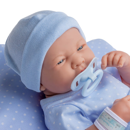 JC Toys, La Newborn Boutique 14 Inch Real Boy Baby Doll-Blue Outfit 9 Pcs Set
