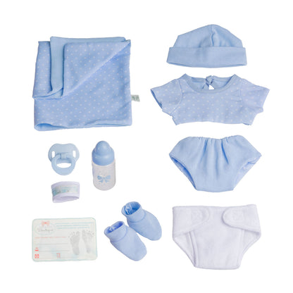 JC Toys, La Newborn Boutique 14 Inch Real Boy Baby Doll-Blue Outfit 9 Pcs Set