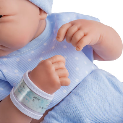 JC Toys, La Newborn Boutique 14 Inch Real Boy Baby Doll-Blue Outfit 9 Pcs Set
