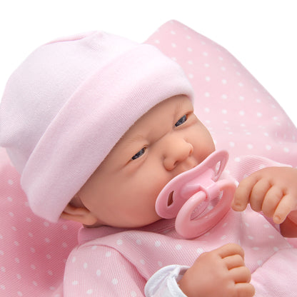 JC Toys, La Newborn Boutique 14 Inch Real Girl Doll-Pink Outfit 9 Pcs Gift Set