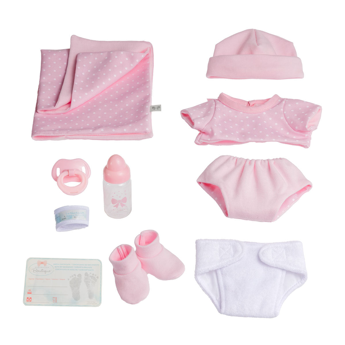 JC Toys, La Newborn Boutique 14 Inch Real Girl Doll-Pink Outfit 9 Pcs Gift Set
