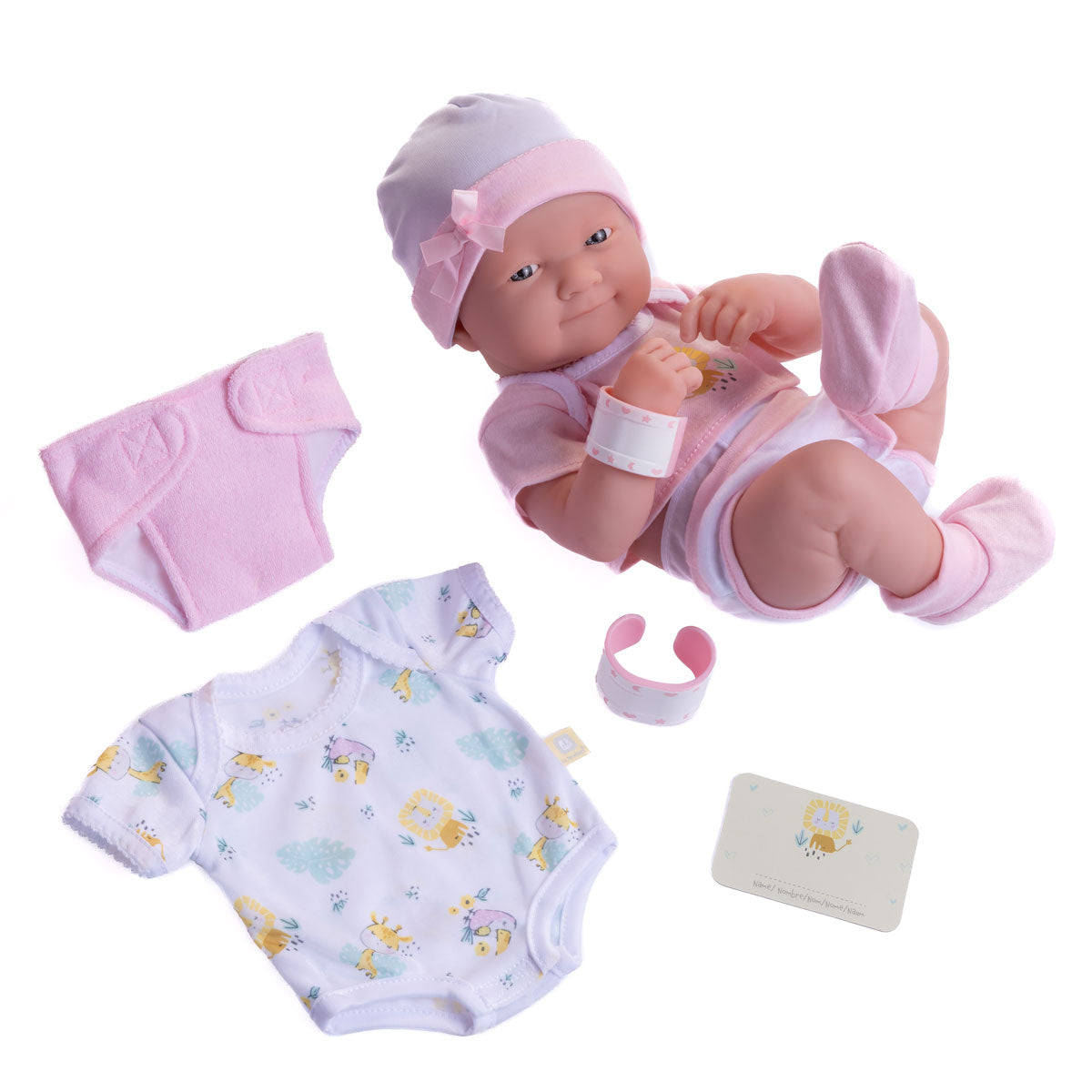 JC Toys, La Newborn Nursery 8 piece Layette Pink Baby Doll Gift Set 14 inch Lifelike Smiling Doll-Accessories-Ages 2+