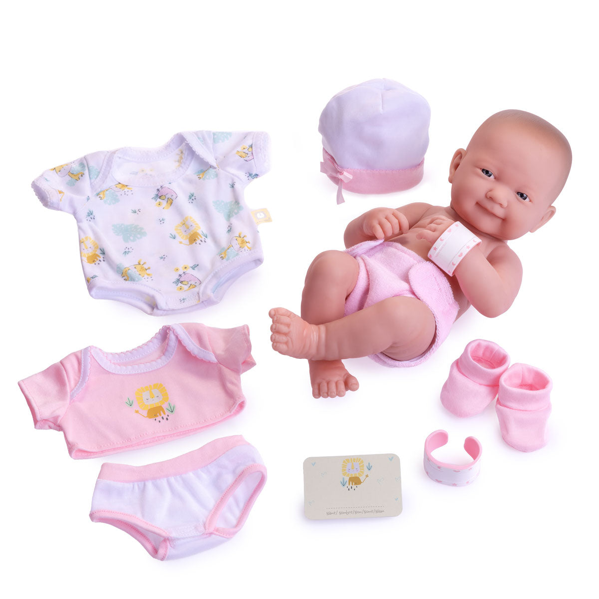 JC Toys, La Newborn Nursery 8 piece Layette Pink Baby Doll Gift Set 14 inch Lifelike Smiling Doll-Accessories-Ages 2+