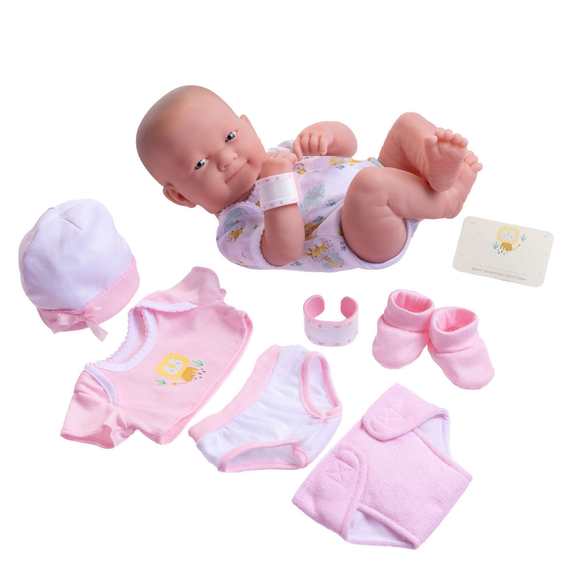 JC Toys, La Newborn Nursery 8 piece Layette Pink Baby Doll Gift Set 14 inch Lifelike Smiling Doll-Accessories-Ages 2+
