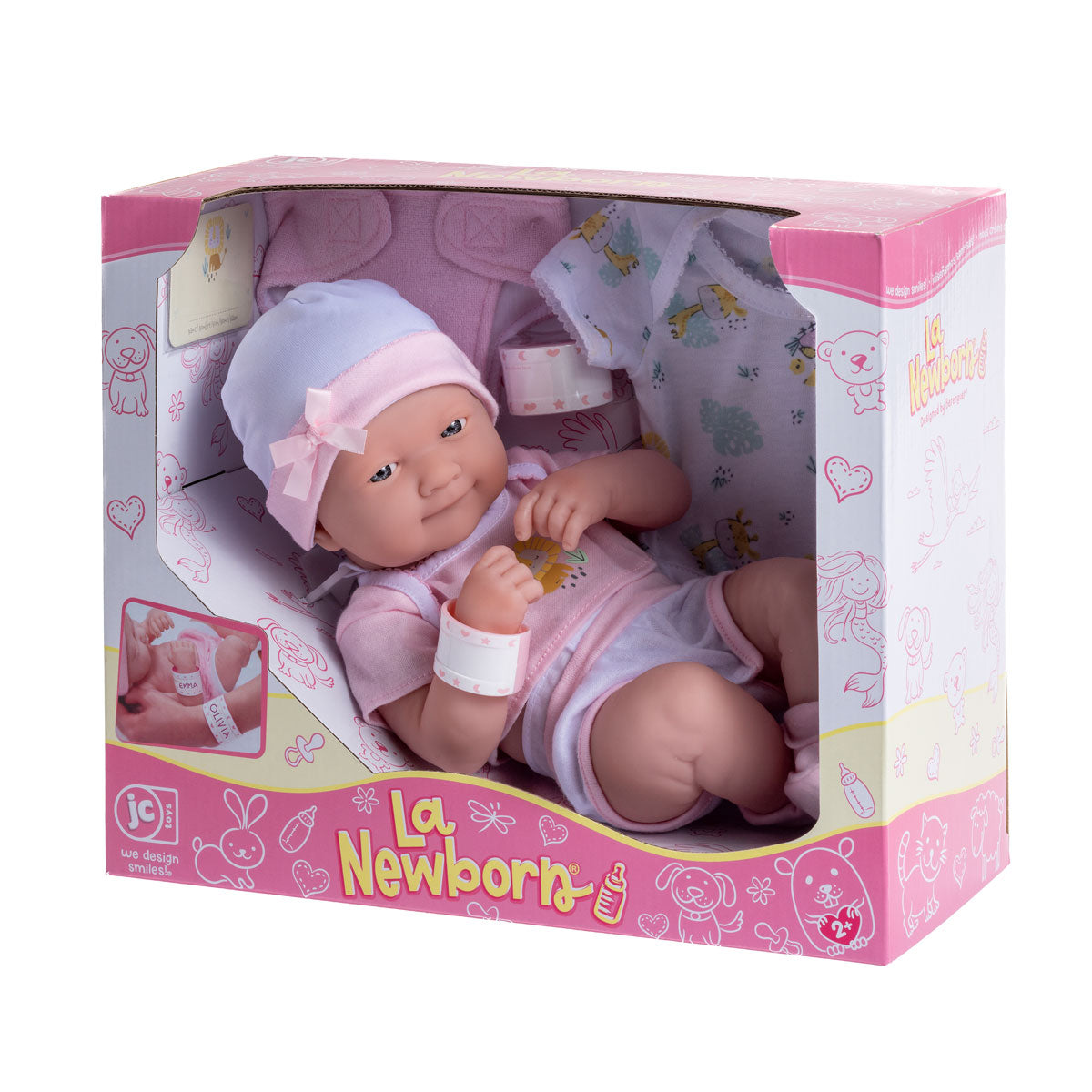 JC Toys, La Newborn Nursery 8 piece Layette Pink Baby Doll Gift Set 14 inch Lifelike Smiling Doll-Accessories-Ages 2+
