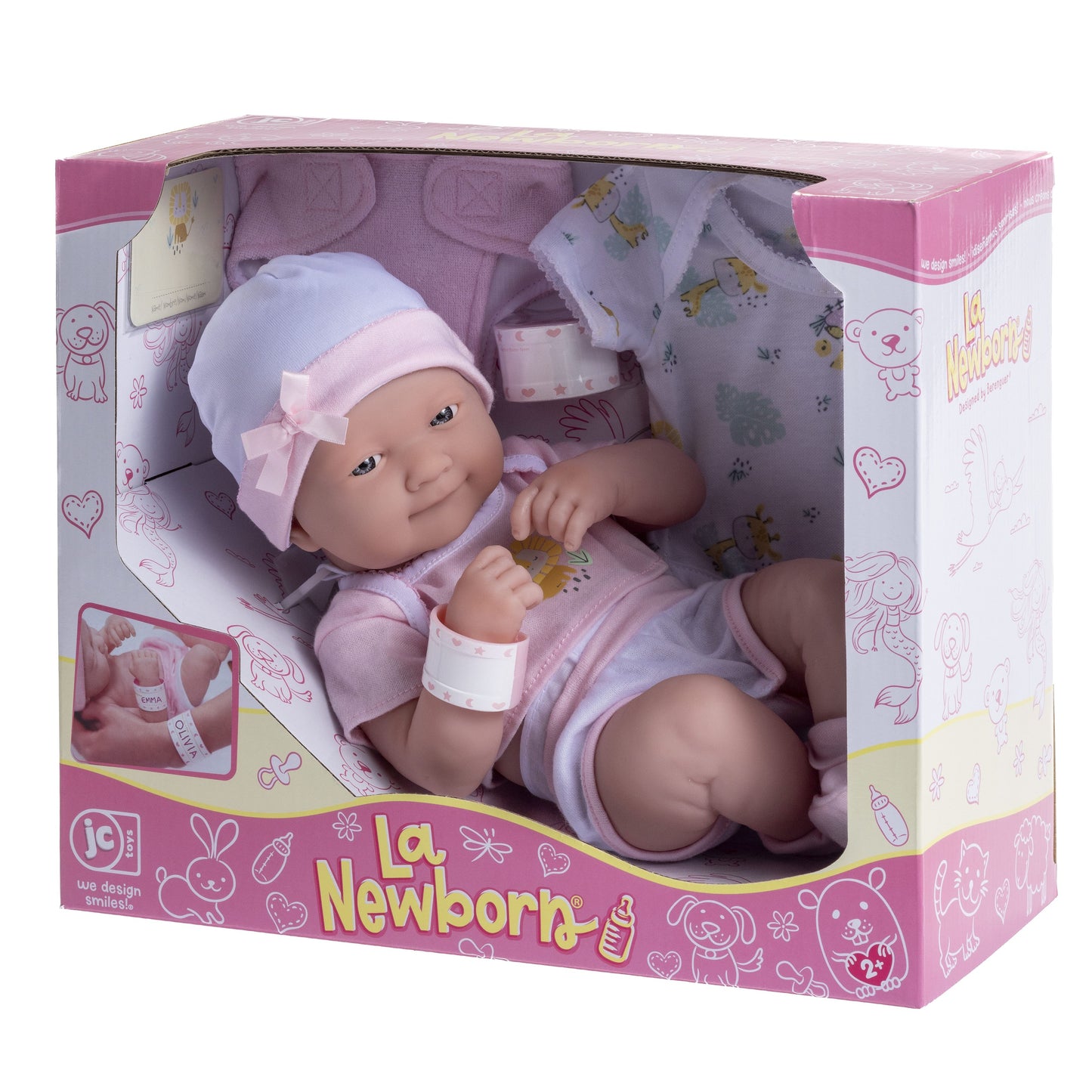 JC Toys, La Newborn Nursery 8 piece Layette Pink Baby Doll Gift Set 14 inch Lifelike Smiling Doll-Accessories-Ages 2+