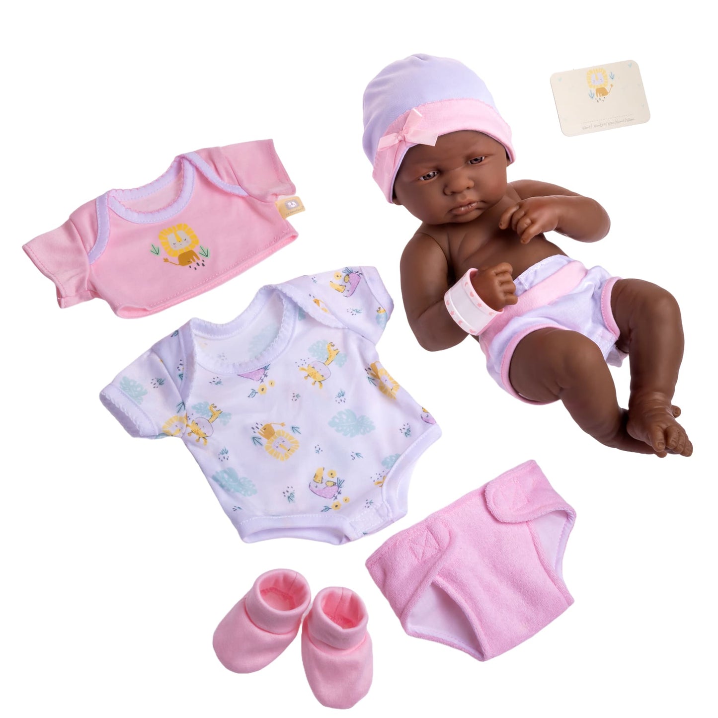 La Newborn Nursery 8pc. Lifelike African American 14in Baby Doll - Pink Gift Set