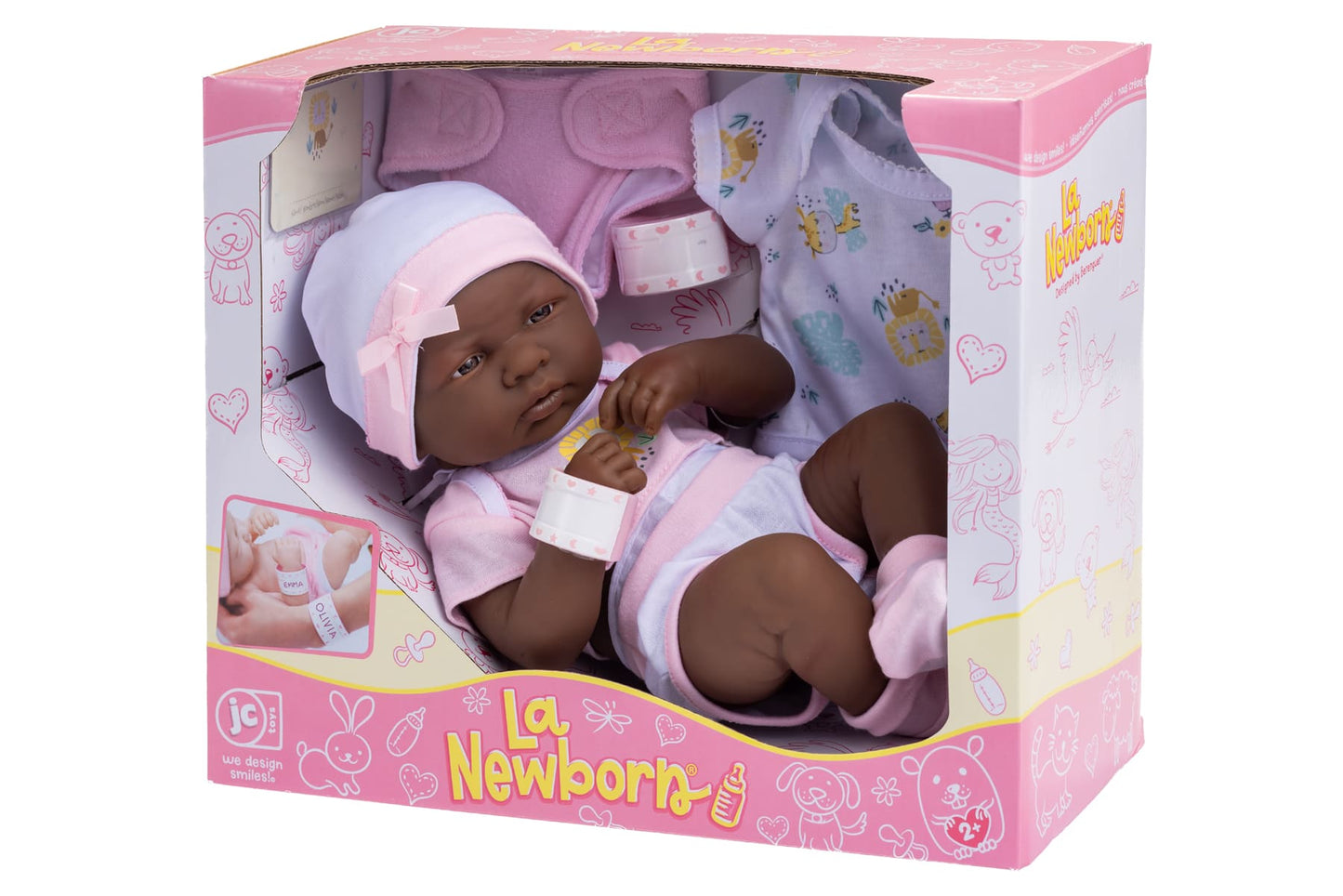 La Newborn Nursery 8pc. Lifelike African American 14in Baby Doll - Pink Gift Set
