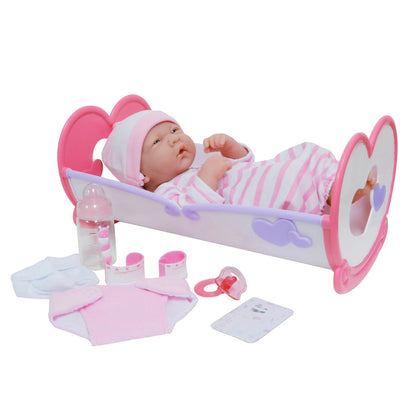 JC Toys, La Newborn 14 inch Life-Like All Vinyl Baby Doll Rocking Crib Gift Set
