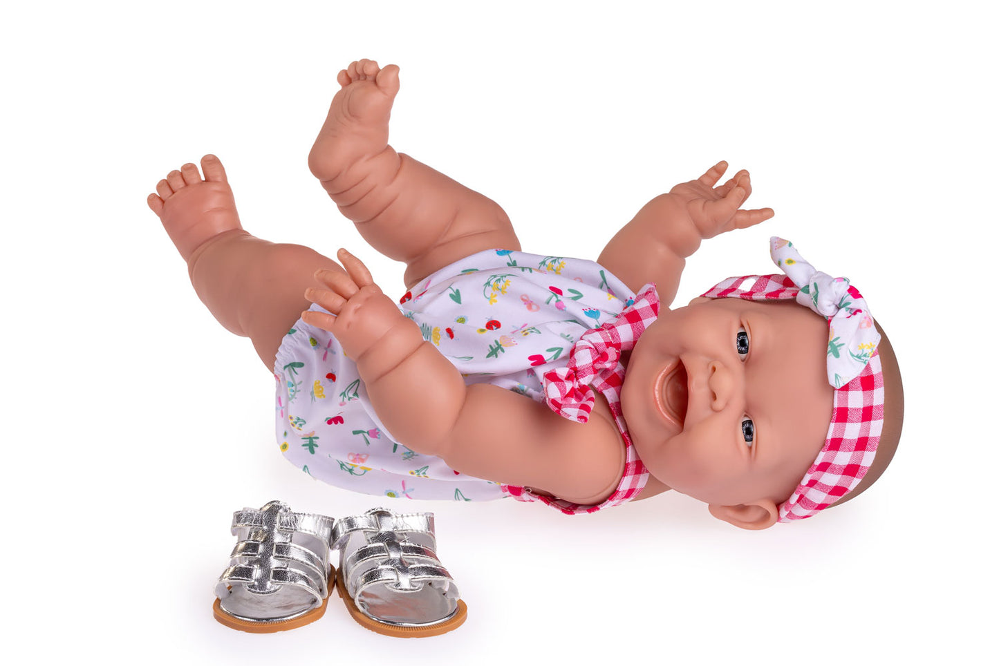 Lola Spring Picnic 14” Realistic All Vinyl Posable Play Doll "REAL GIRL" – Happy Face- Dressed in 2 Piece Fun Collection Outfit with Shoes -By Berenguer Boutique
