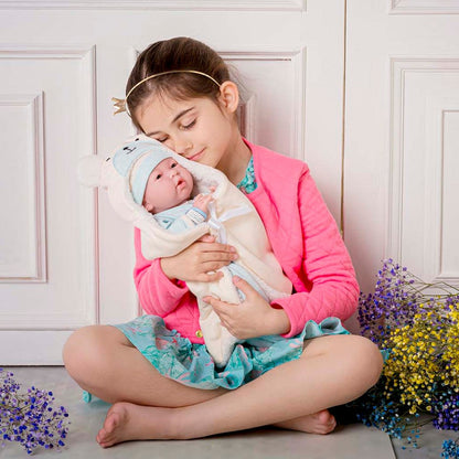 JC Toys, Soft Body La Newborn 15.5 inches baby doll - Blue Bear Bunting Gift Set