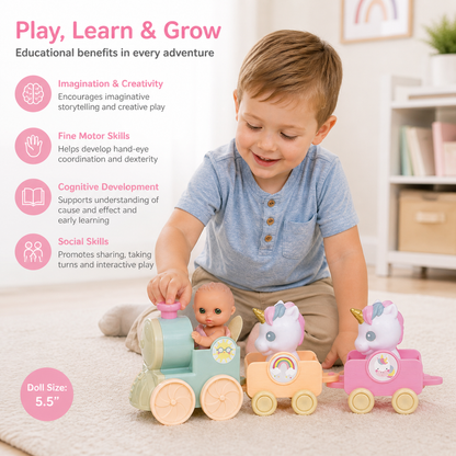 Lil’ Cutesies® Fairy Baby Doll & Unicorn Train Playset – 5.5” All Vinyl