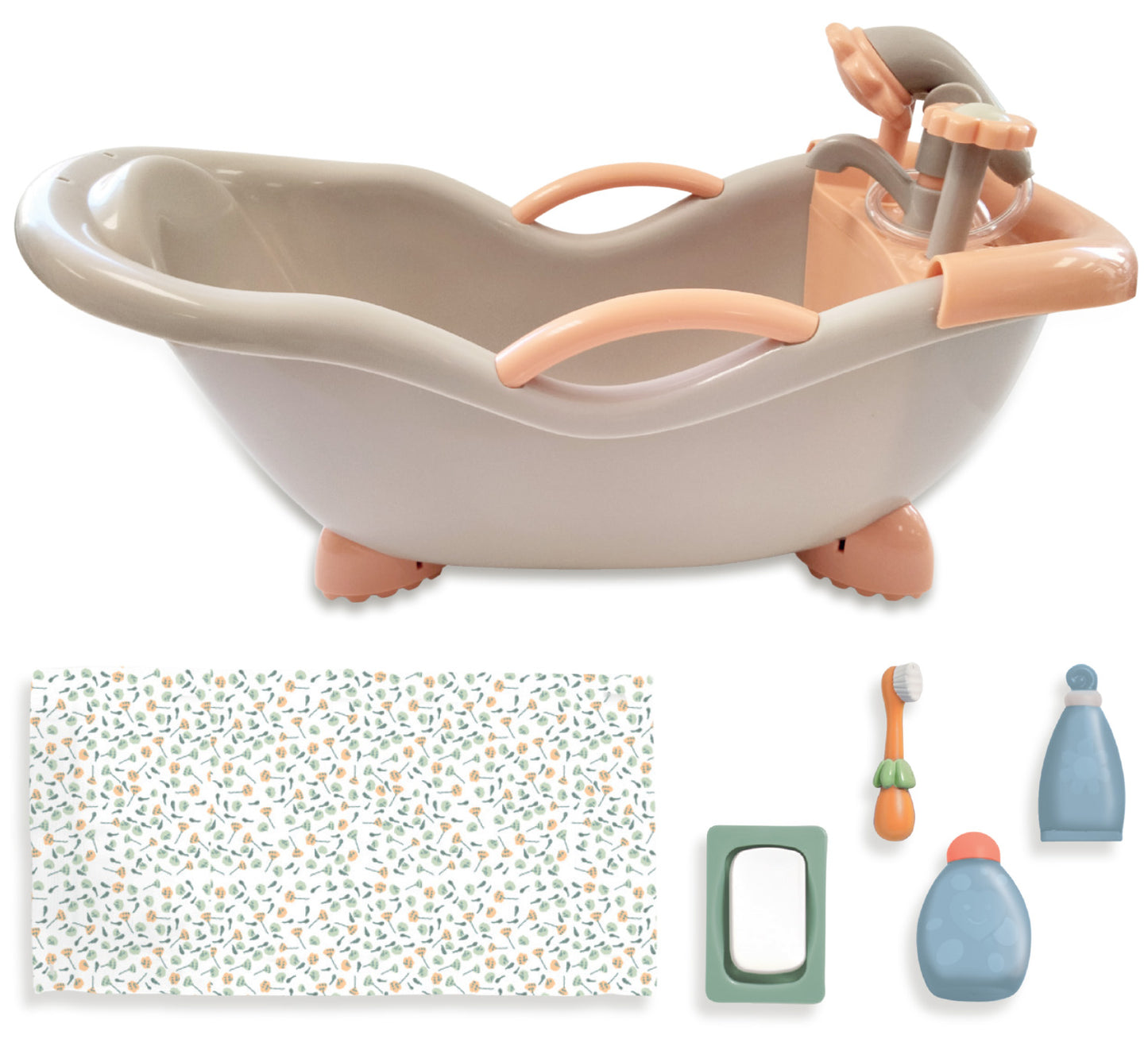 Nature Collection (Neutral Colors) Baby Doll Bathtub and Accessories | Real Working Shower Fits Most Dolls Up to 17"