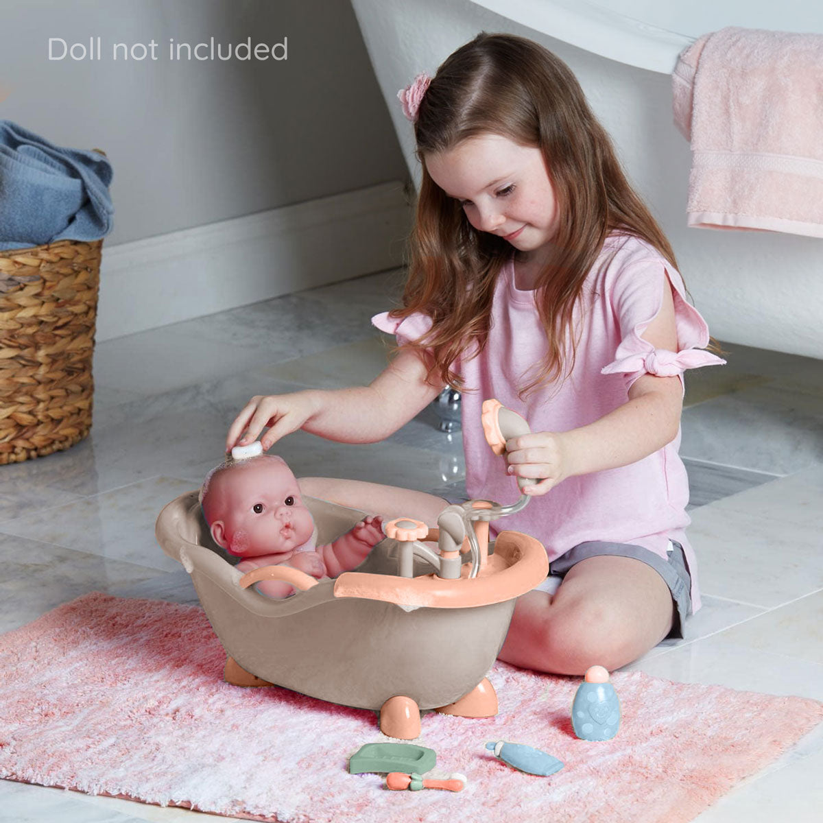 Nature Collection (Neutral Colors) Baby Doll Bathtub and Accessories | Real Working Shower Fits Most Dolls Up to 17"