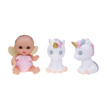 Lil’ Cutesies® Fairy Baby Doll & Unicorn Train Playset – 5.5” All Vinyl