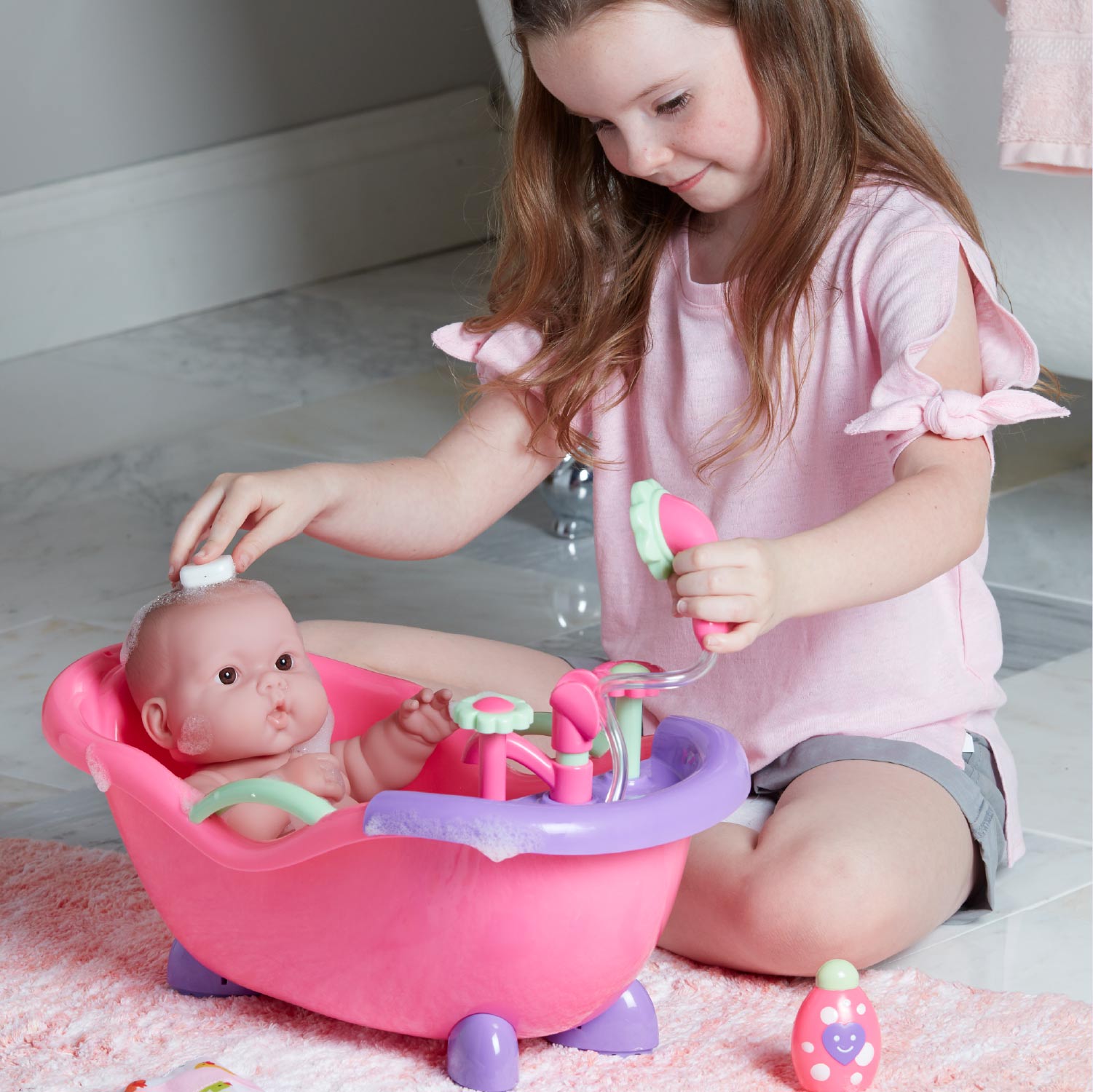 Doll Bath Time Fun Sounds Set Baby Doll Gift Set with Pink Doll