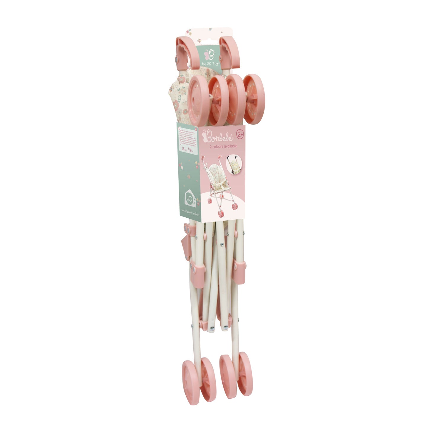 Set of pink and white measuring cups and spoons with a packaging label on a white background