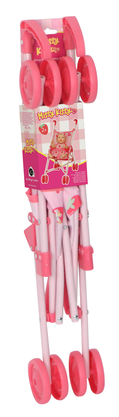 JC Toys | Missy Kissy | Folding Doll Stroller | Pink Strawberry Print | Ages 2+
