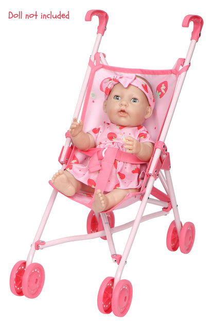 JC Toys | Missy Kissy | Folding Doll Stroller | Pink Strawberry Print | Ages 2+