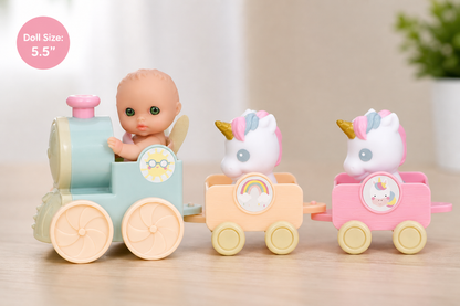 Lil’ Cutesies® Fairy Baby Doll & Unicorn Train Playset – 5.5” All Vinyl