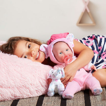 Berenguer Boutique Pink Soft Body 15" Baby Doll Open/Close Eyes w/Play Elephant For Children 2+