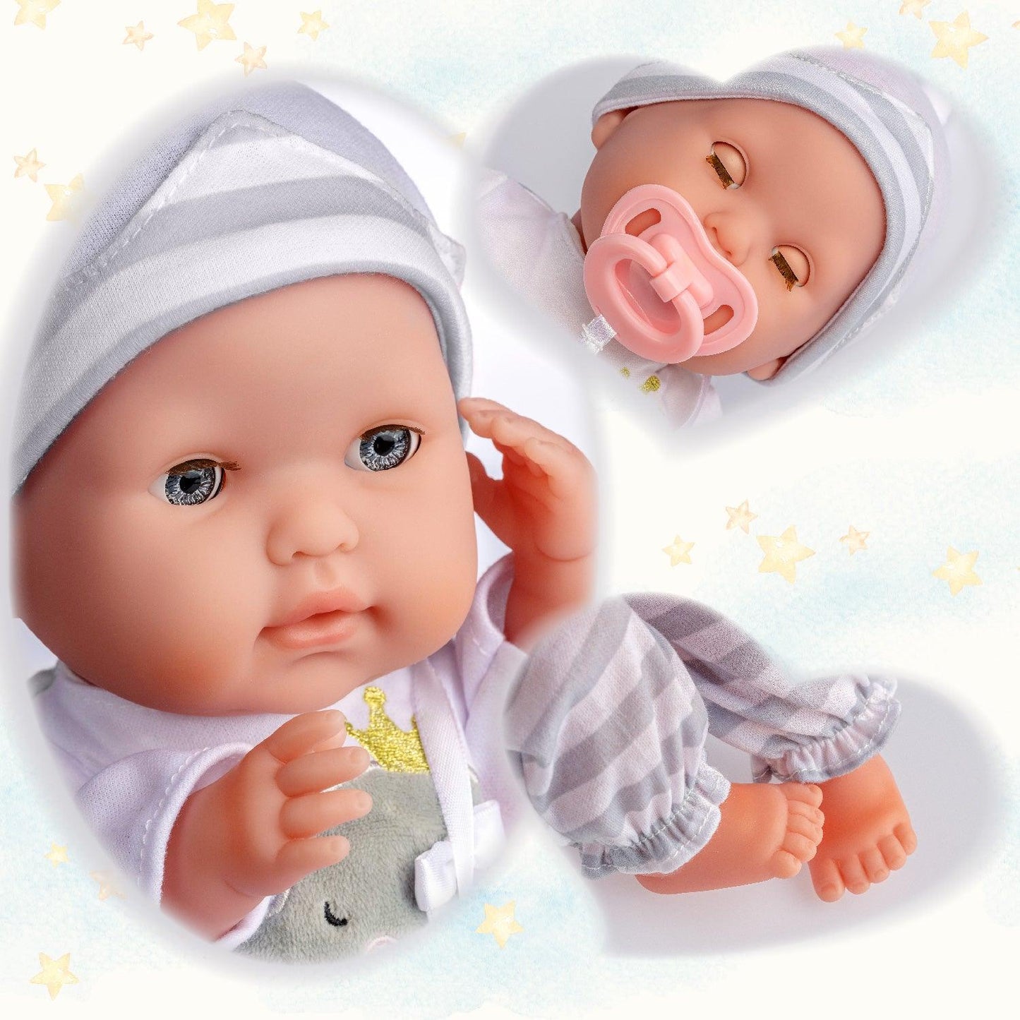 Berenguer Boutique 15" Soft Body Baby Doll Open/Close Eyes with Grey Outfit