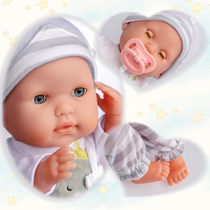 Berenguer Boutique 15" Soft Body Baby Doll Open/Close Eyes with Grey Outfit