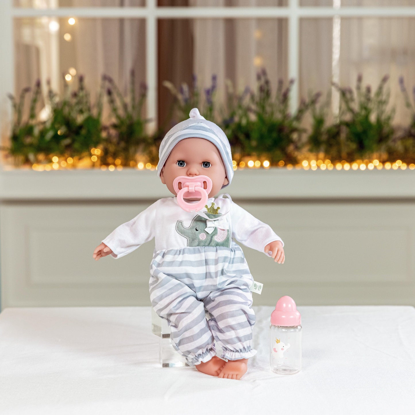 Berenguer Boutique 15" Soft Body Baby Doll Open/Close Eyes with Grey Outfit