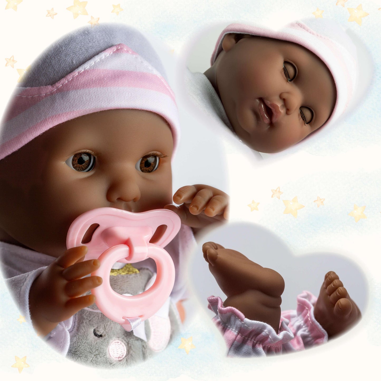 Berenguer Boutique 15" Realistic Soft Body African American Baby Doll Open/Close Eyes 10 Pcs. Set