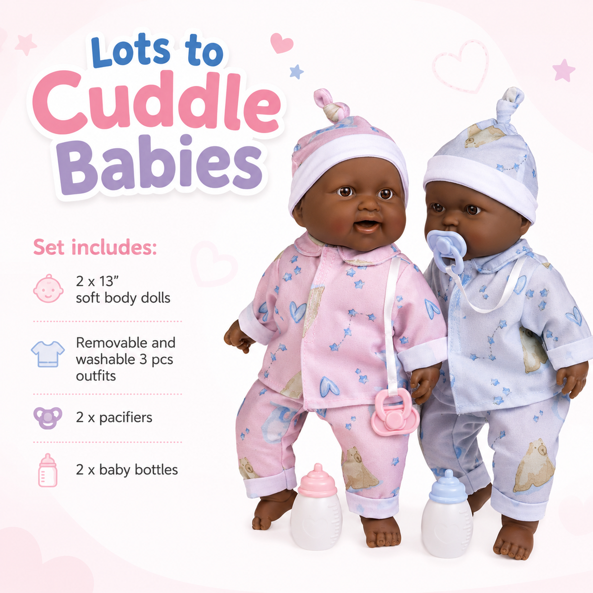 Lots to Cuddle Babies 13" Twins African American Soft Body Baby Dolls