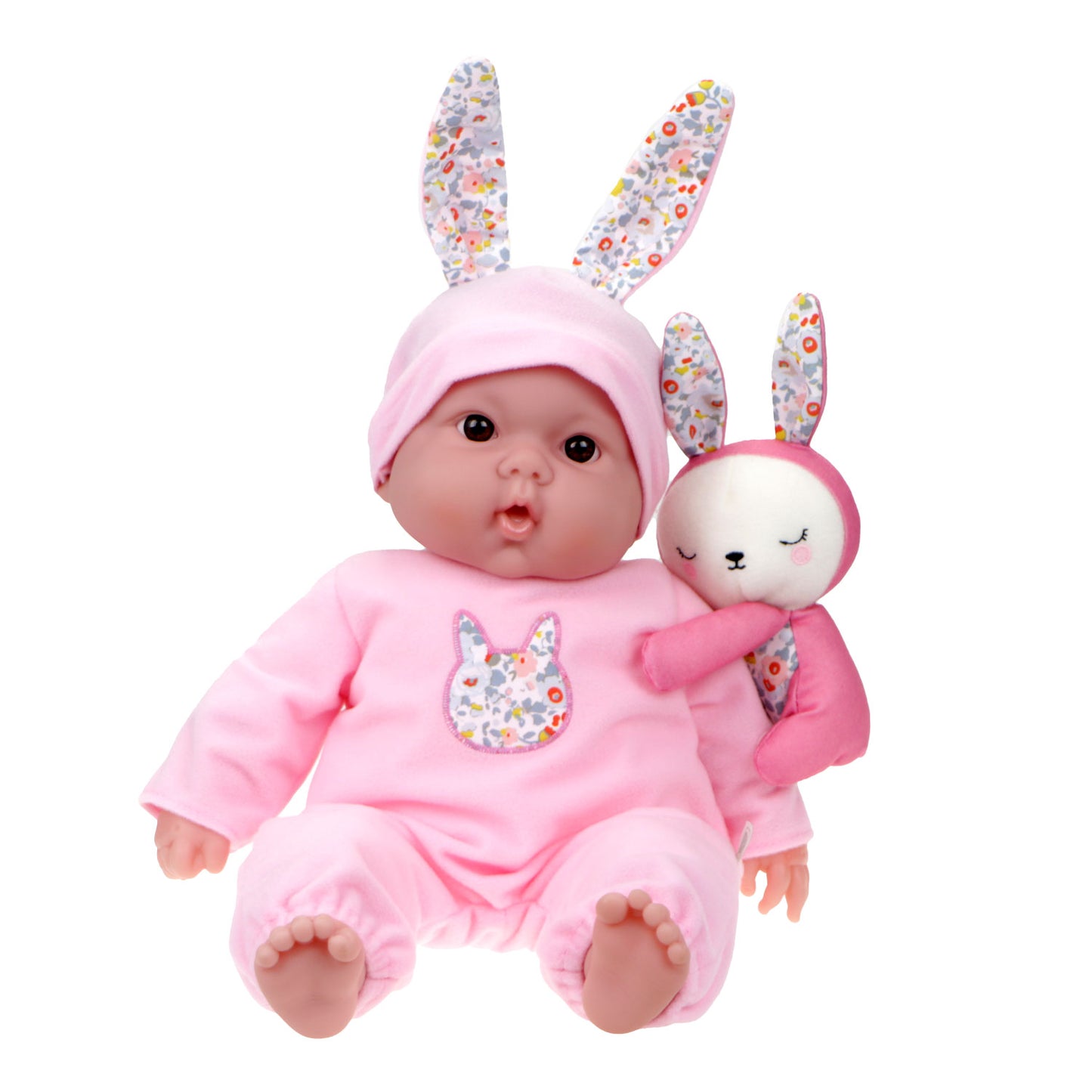 JC Toys Lots to Cuddle Babies 15” Soft Body Doll with Bunny Friend – Includes Plush with Velcro Attachment, Pink Outfit