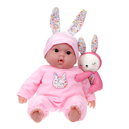 JC Toys Lots to Cuddle Babies 15” Soft Body Doll with Bunny Friend – Includes Plush with Velcro Attachment, Pink Outfit
