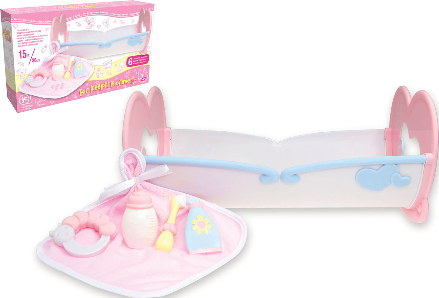 JC Toys, Deluxe Rocking Doll Crib and Accessories for Dolls up to 16 inches