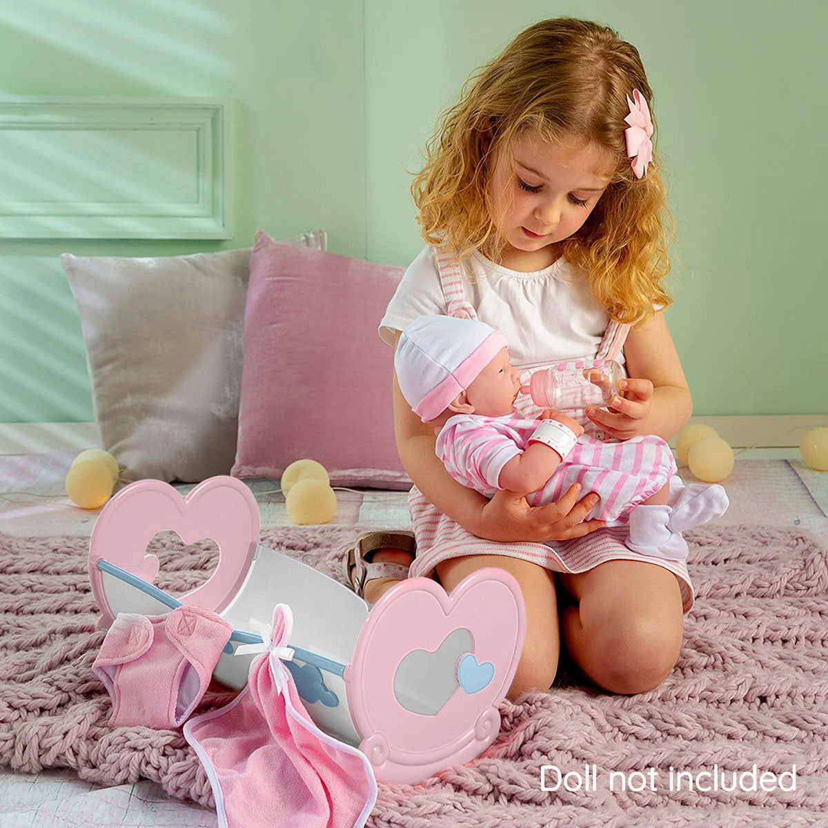 JC Toys, Deluxe Rocking Doll Crib and Accessories for Dolls up to 16 inches