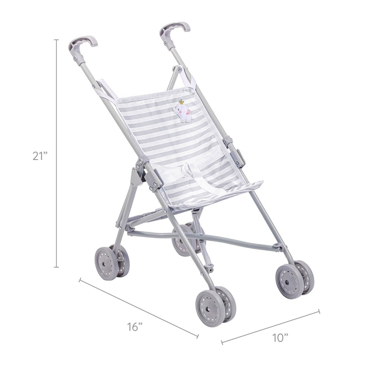 JC Toys Berenguer Boutique Single Umbrella Baby Doll Stroller Elephant Theme Grey Ages 2 +