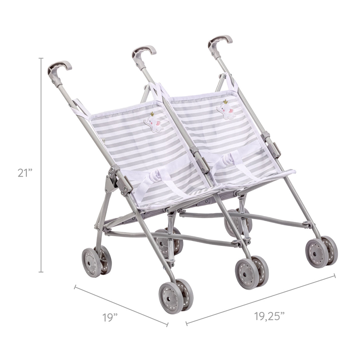 JC Toys Berenguer Boutique Twin Umbrella Baby Doll Stroller Elephant Theme Grey Ages 2 +
