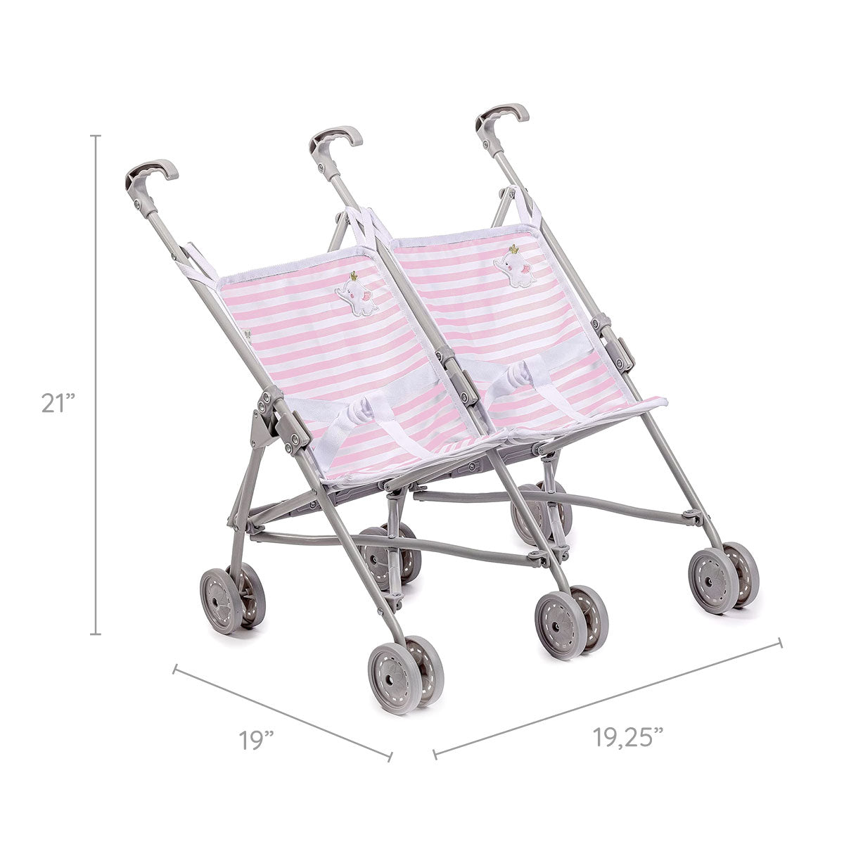 JC Toys Berenguer Boutique Twin Umbrella Baby Doll Stroller Elephant Theme Pink Ages 2 +