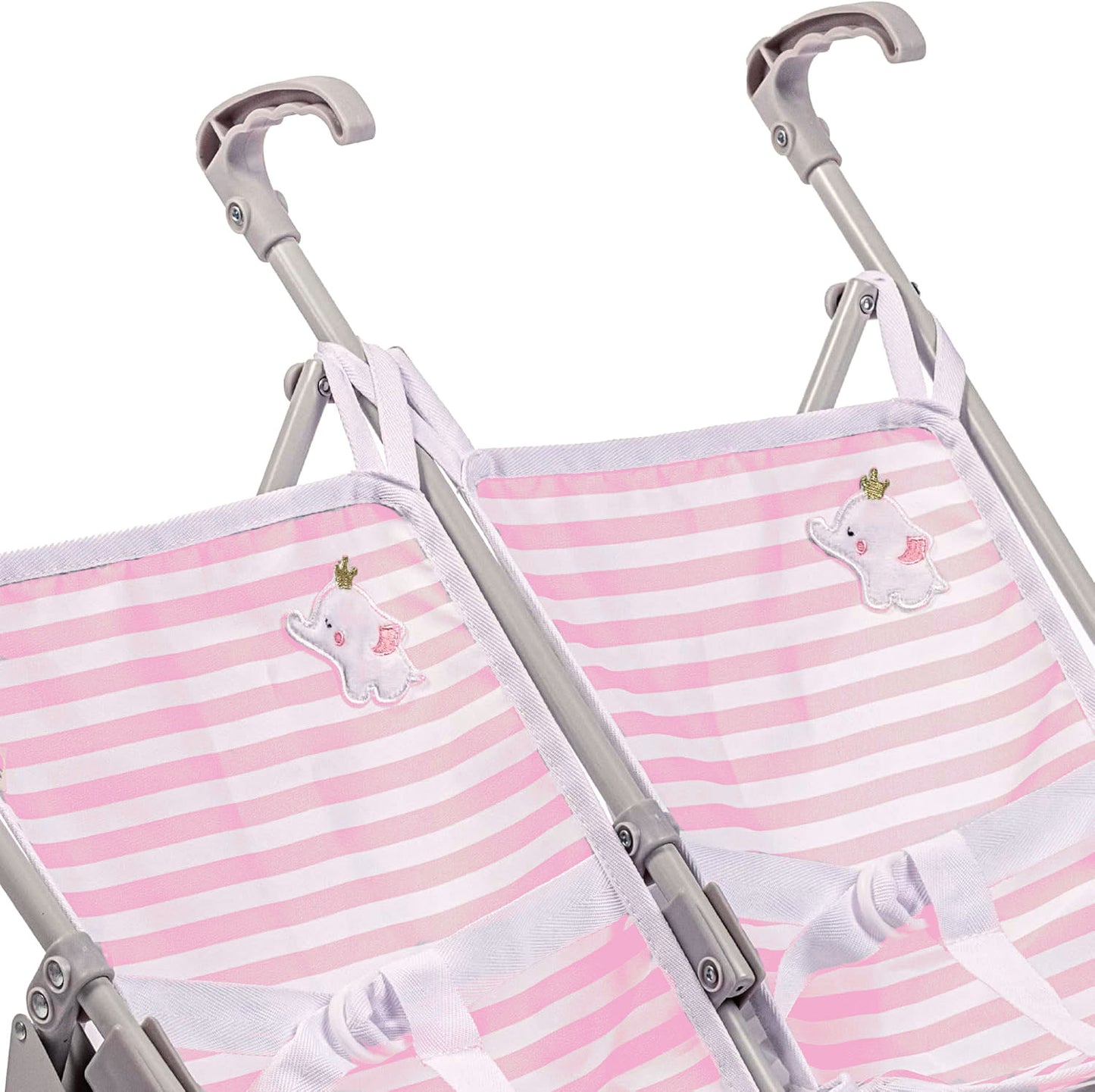 pink double umbrella stroller JC Toys Berenguer Boutique Twin Umbrella Baby Doll Stroller Elephant T – JC Toys Group Inc