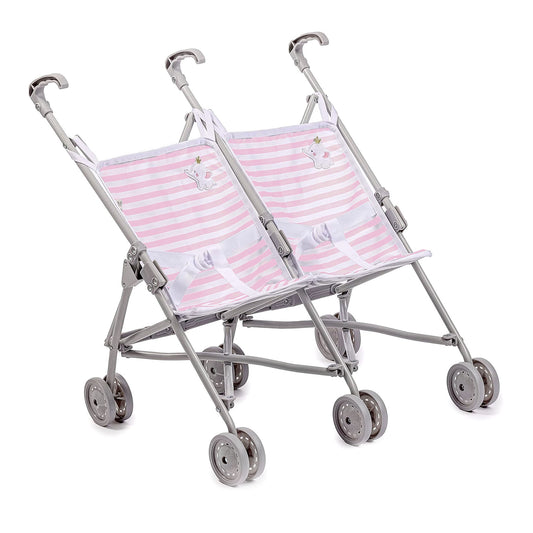 JC Toys Berenguer Boutique Twin Umbrella Baby Doll Stroller Elephant Theme Pink Ages 2 +