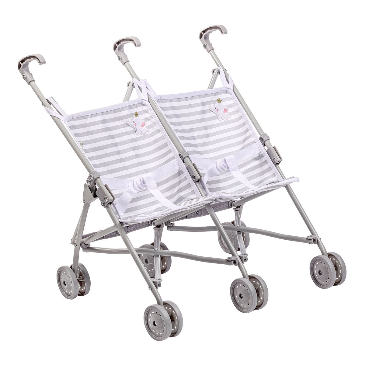 JC Toys Berenguer Boutique Twin Umbrella Baby Doll Stroller Elephant Theme Grey Ages 2 +