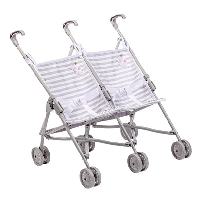 JC Toys Berenguer Boutique Twin Umbrella Baby Doll Stroller Elephant Theme Grey Ages 2 +