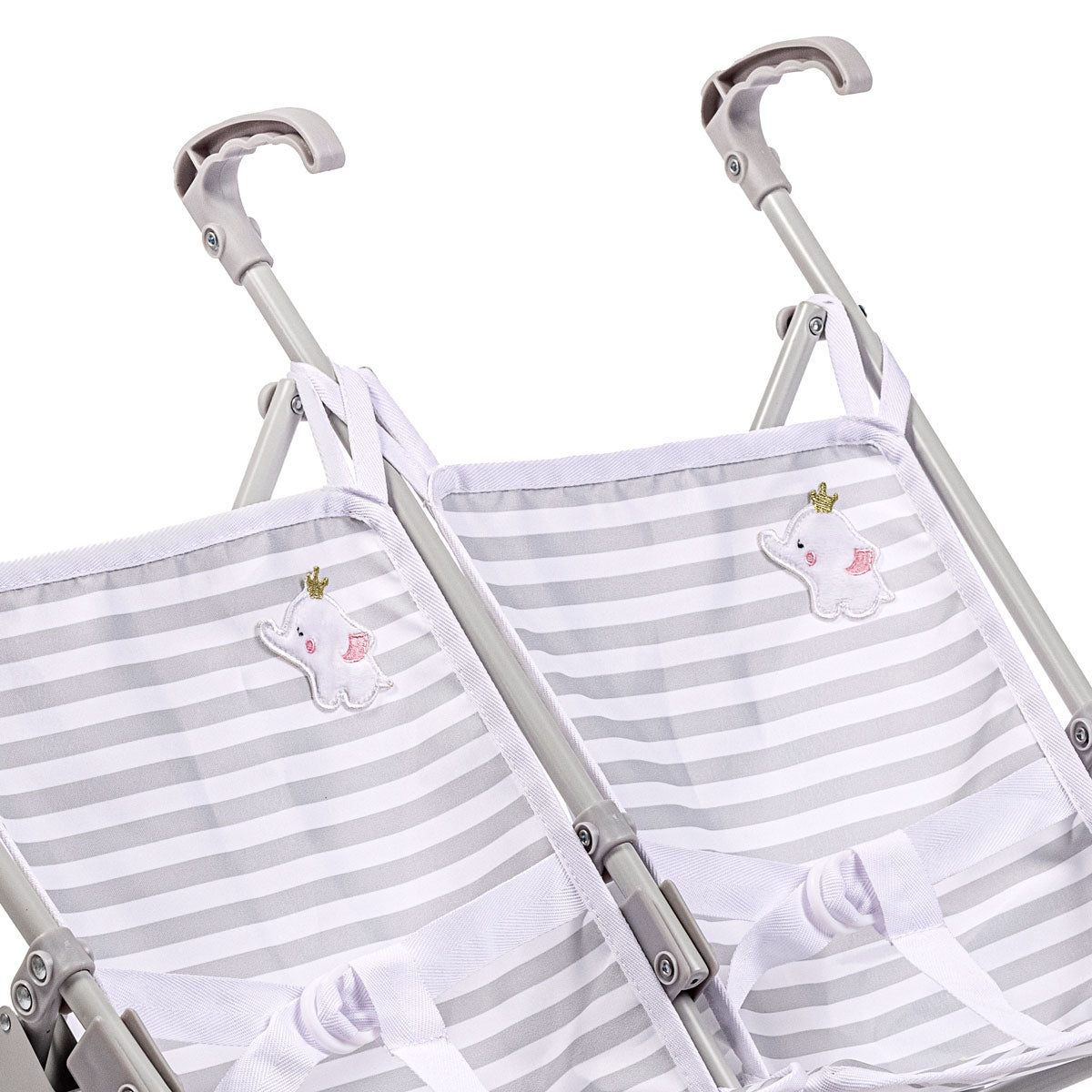 JC Toys Berenguer Boutique Twin Umbrella Baby Doll Stroller Elephant Theme Grey Ages 2 +