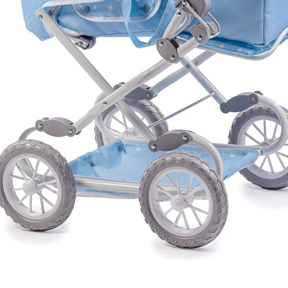 JC Toys Berenguer Boutique Deluxe Foldable Baby Doll Stroller with Canopy Removable Carry Basket Blue Ages 3+