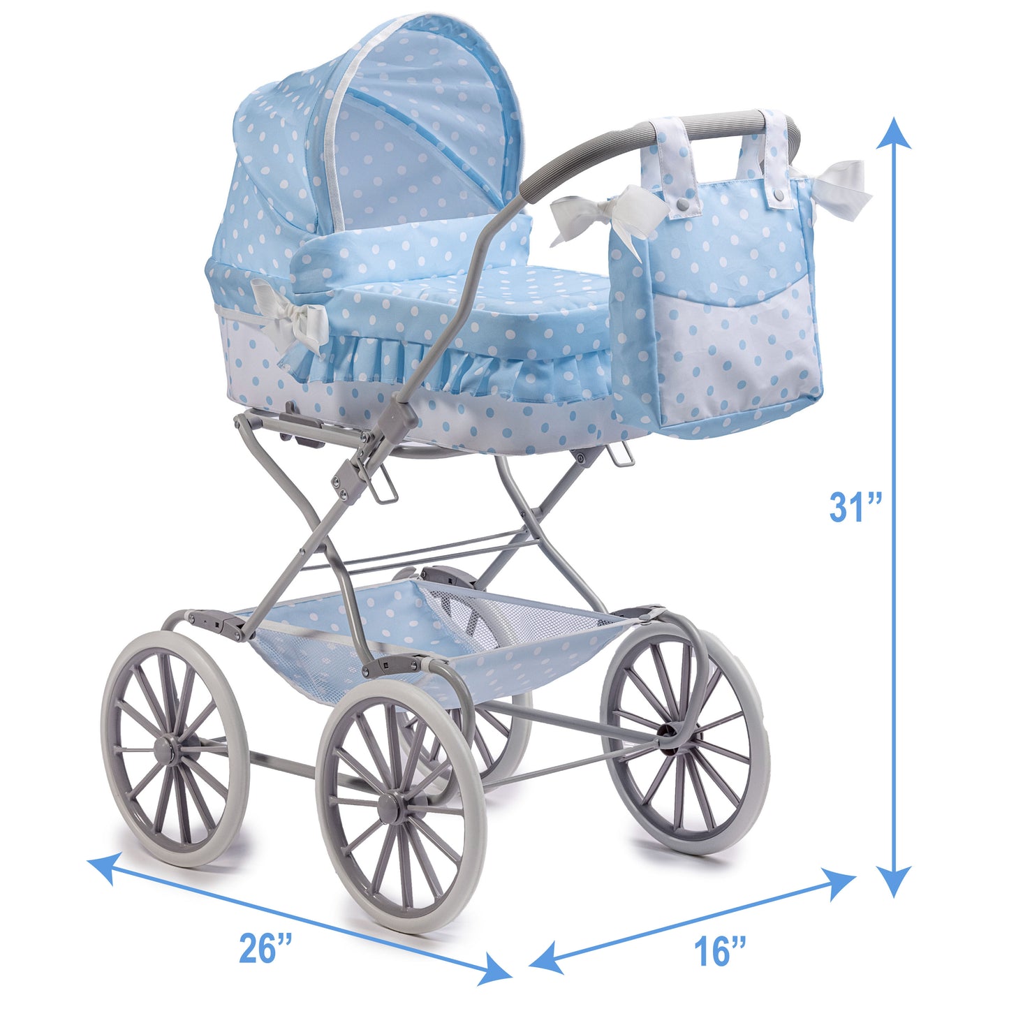 JC Toys Berenguer Boutique Royal Baby Doll Pram in Blue for Ages 3+