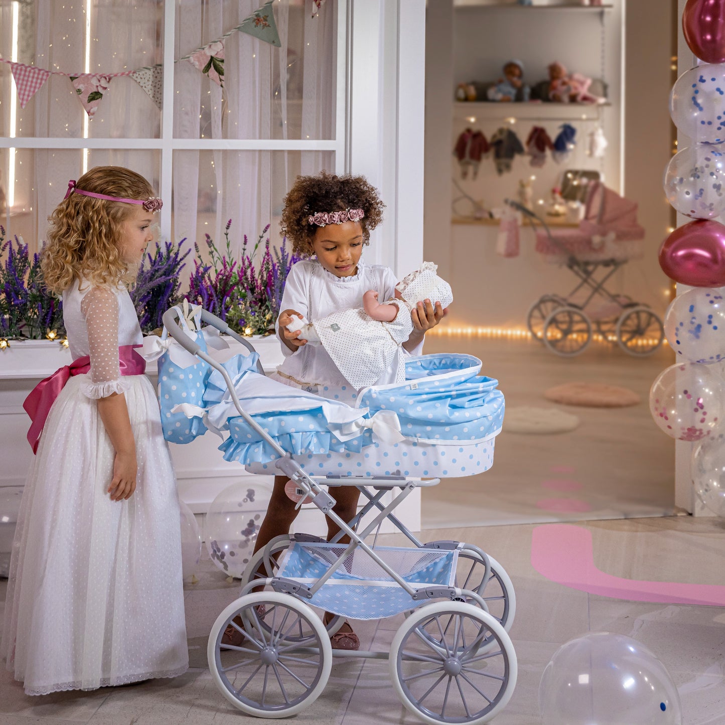 JC Toys Berenguer Boutique Royal Baby Doll Pram in Blue for Ages 3+