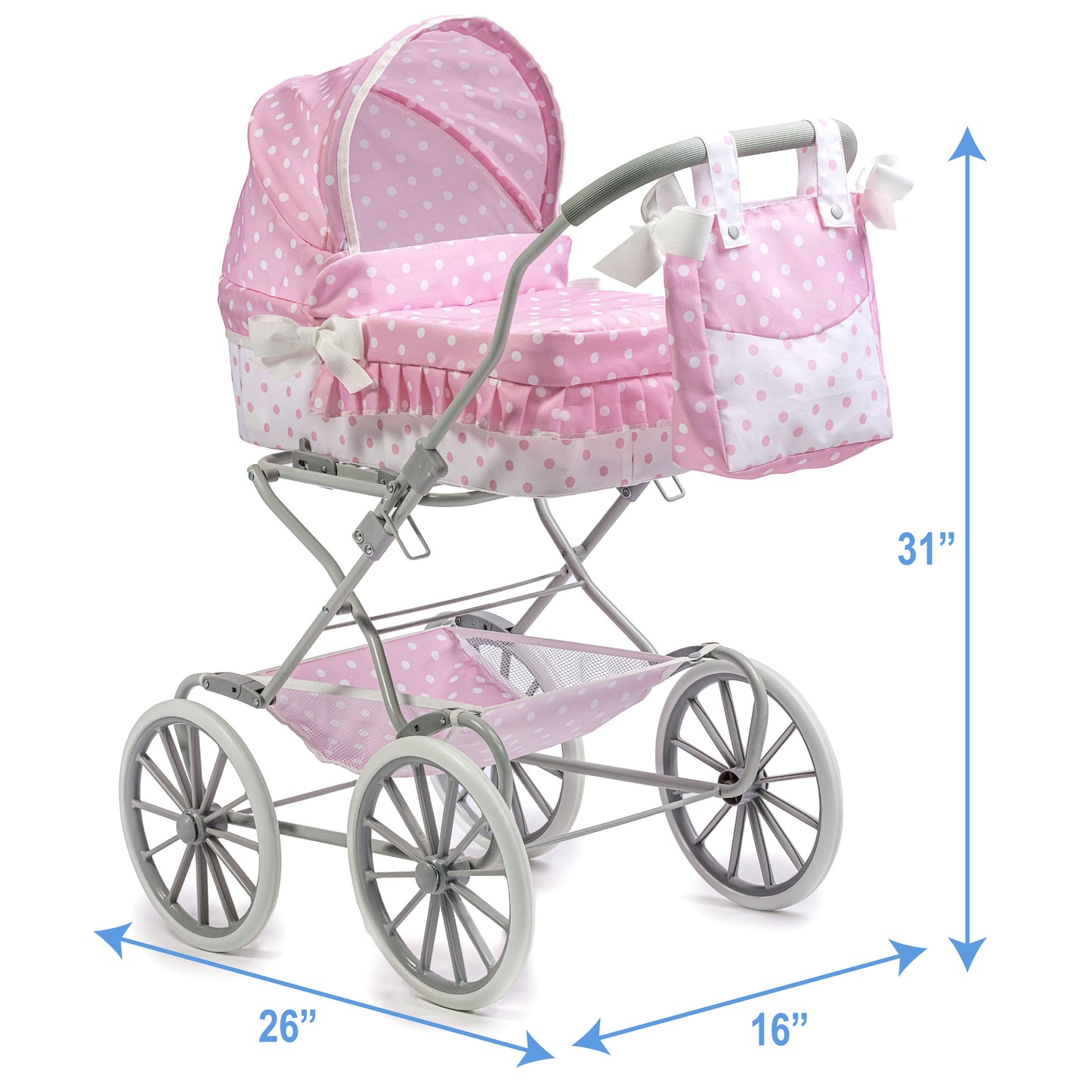 JC Toys Berenguer Boutique Royal Baby Doll Pram in Pink for Ages 3+