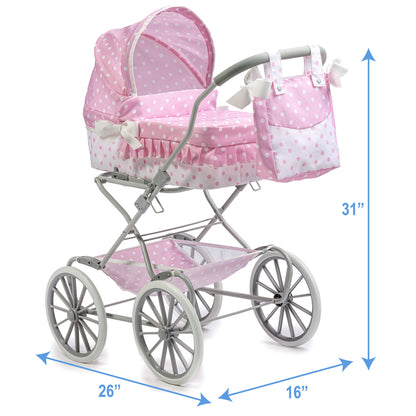 JC Toys Berenguer Boutique Royal Baby Doll Pram in Pink for Ages 3+