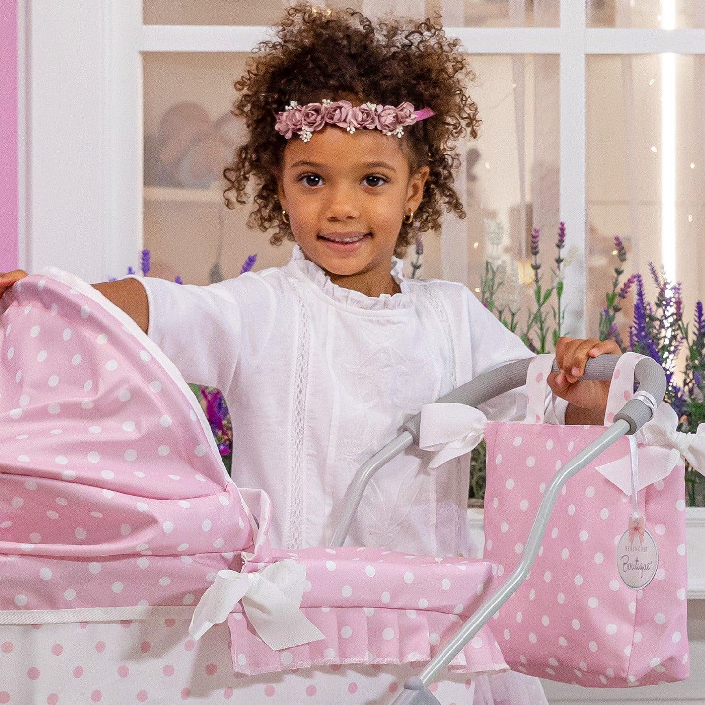 JC Toys Berenguer Boutique Royal Baby Doll Pram in Pink for Ages 3+