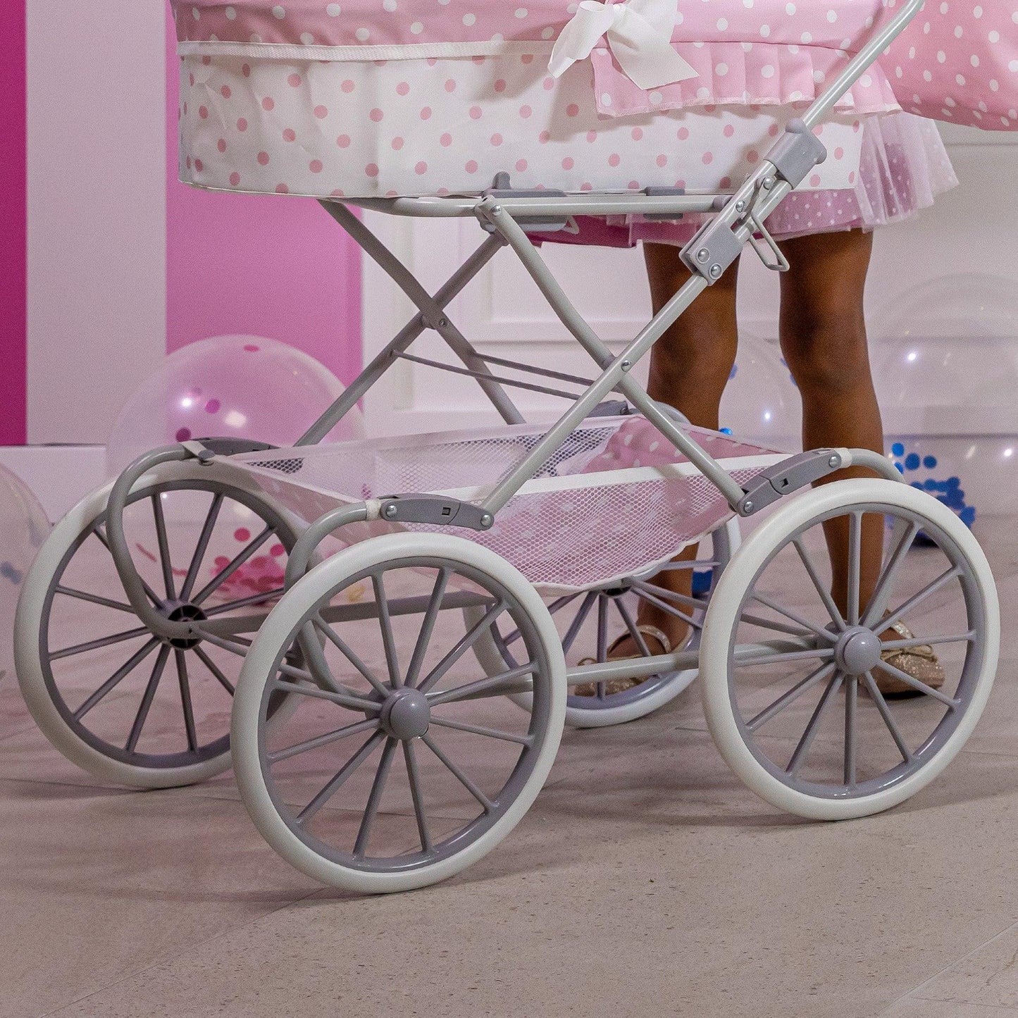 JC Toys Berenguer Boutique Royal Baby Doll Pram in Pink for Ages 3+